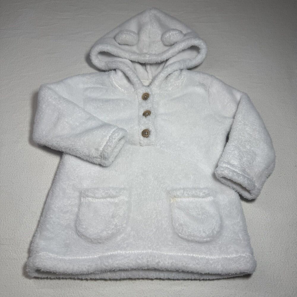 Carters Baby Hoodie 12m Fleece Bear Ears Cream/white Pullover Winter Cozy Jacket